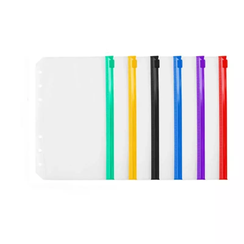 Bolsos coloridos Binder e Zipper Pouch, pastas de arquivo para 6 Anéis Notebook Binder, impermeável, PVC, saco de arquivo de folhas, A5, A6, A7, 5Pcs