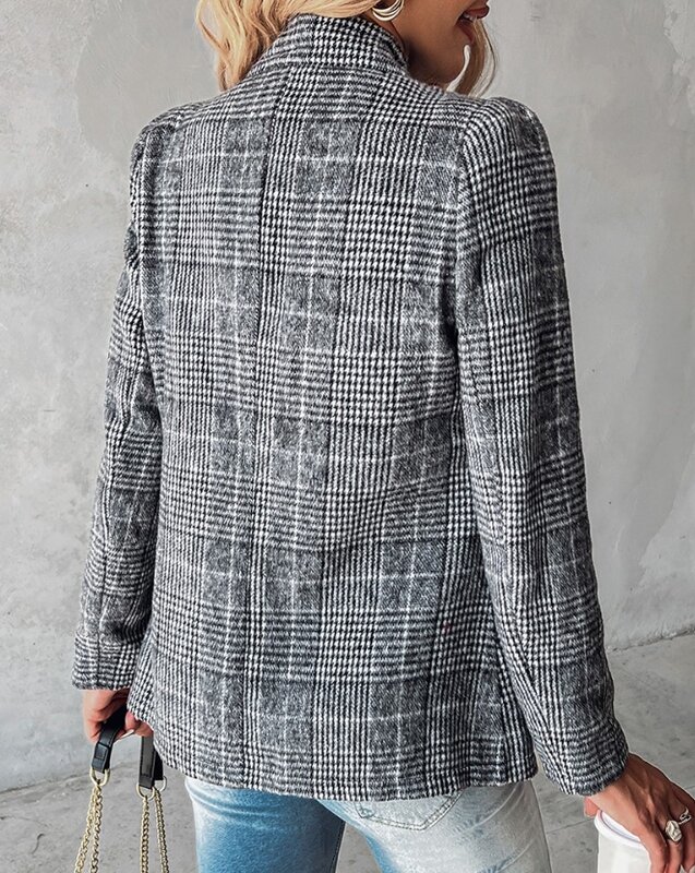 Plaid muster gekerbter Kragen lässiger Blazer Mantel neue Damen Langarm elegante regelmäßige tägliche Arbeit Pendels til Mantel