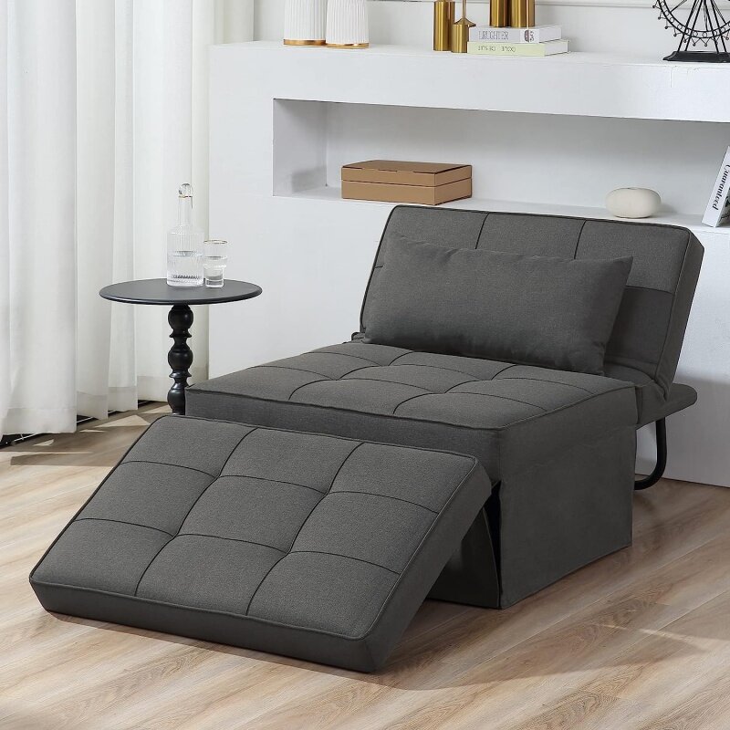 Tempat tidur Sofa, 4 dalam 1 multi-fungsi lipat Ottoman bernapas Sofa Linen dengan sandaran yang dapat disesuaikan kursi Convertible Modern untuk
