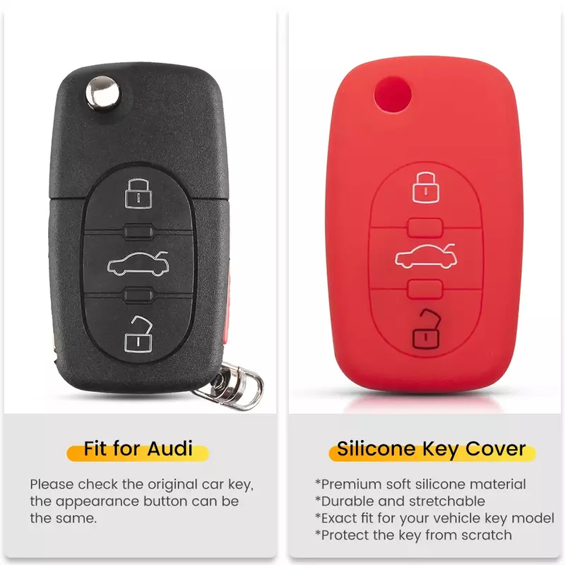KEYYOU-funda de silicona para mando a distancia de coche, carcasa plegable de 3 botones para Audi A2, A3, S3, A4, S4, A6, S6, RS6, A8, Tt