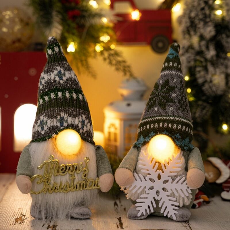 Gorro de felpa con luz Led para niños, muñeco de elfo de Papá Noel Rudolf iluminado, muñeco de Gnomo con nariz de Navidad, regalo brillante