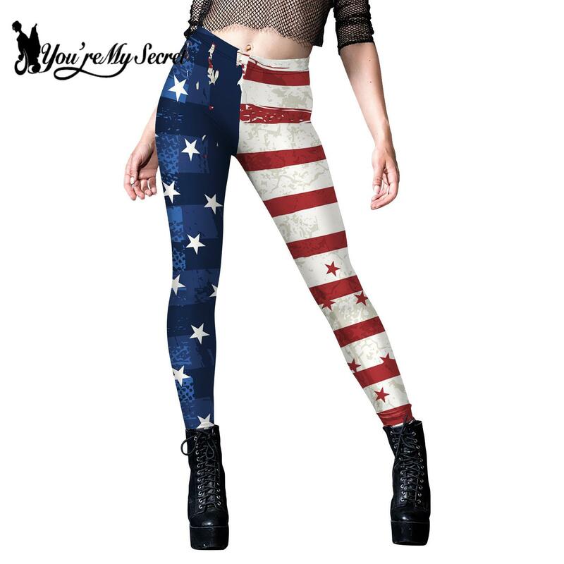 [You're My Secret] Legginsy damskie Dzień Niepodległości Flaga Drukowanie Średni stan Elastyczne spodnie Dół Sportowe legginsy fitness