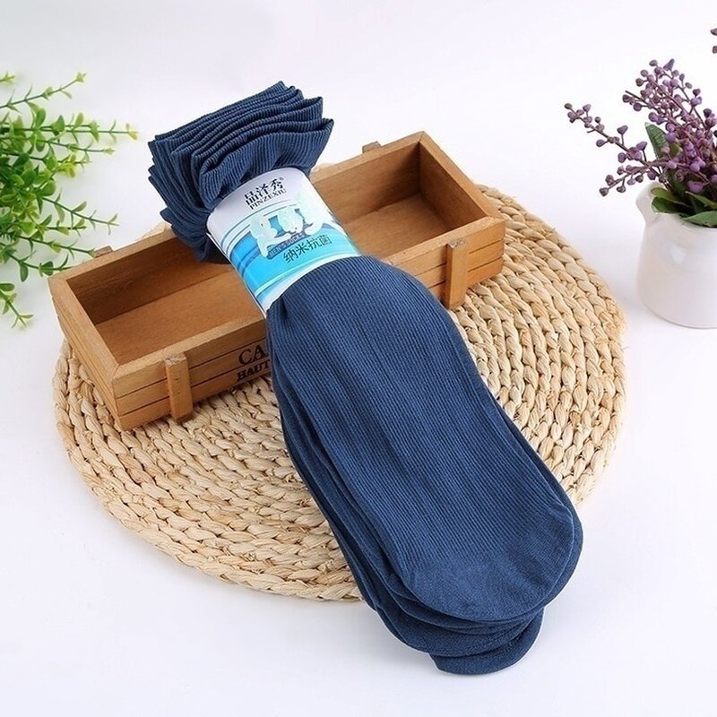 5 pares de fibra de bambu meias masculinas verão respirável fina gelo meias de seda alta elasticidade náilon calcetines negócio casual meias