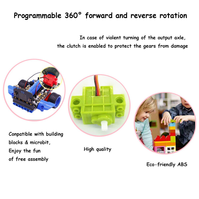 Geekservo-Servomoteur à Rotation Continue Résistant à 360 °, Compatible avec Legoeds, décennie s de Construction, Micro:bit, Robot, Voiture Intelligente, 4 Pièces