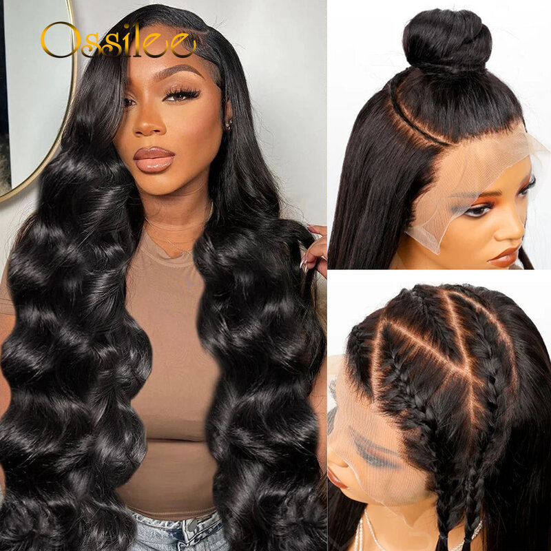 13x6 Full HD Lace Frontal Wigs Brazilian Body Wave 300 Density Full Lace Wigs Pre Plucked with Anti-Slip Elastic Band Ossilee