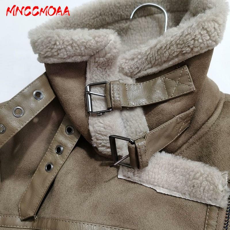 MNCCMOAA-여성용 느슨한 두꺼운 따뜻한 양털 인조 가죽 자켓, 캐주얼 지퍼 스웨이드 아웃웨어, 겨울 패션, 여성 코트, 2024