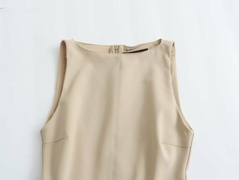 Maxdutti For Women Fashion Ladies Tank Dress Summer Dress Women With Belt Pleated Slim Fit Mini Dress