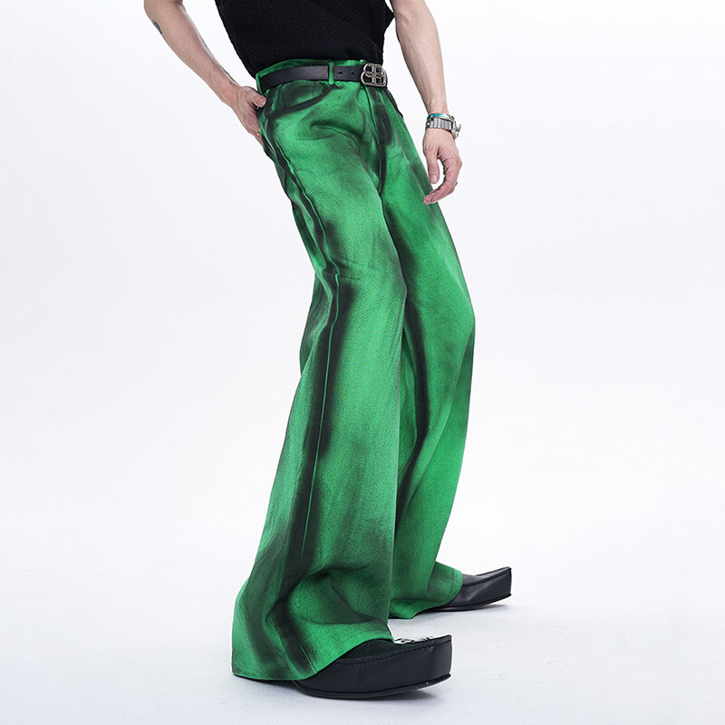 FEWQ Jeans Pria High Street, celana longgar warna gradien gaya Retro Amerika desain Niche baru musim panas 24Y117