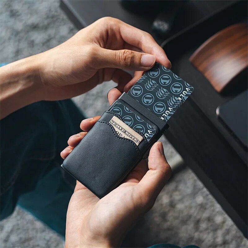 Customized Name Credit Card Holder Rfid Anti-thelf Smart Wallet Genuine Leather Wallets Card Holder Men Woman ID Card Case Purse