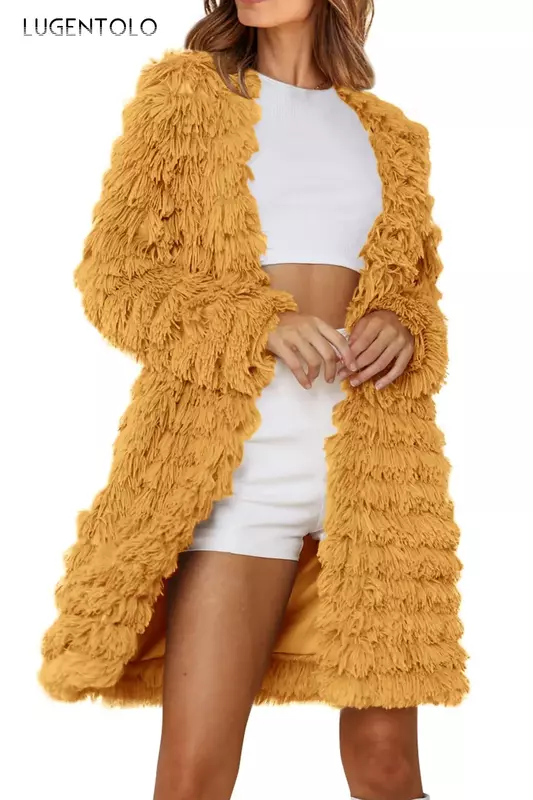 Women Faux Fur New Coat Warm Autumn Winter 2023 Fashion Simple Lady Elegant Cardigan Outwear Comfortable Cloth Lugentolo