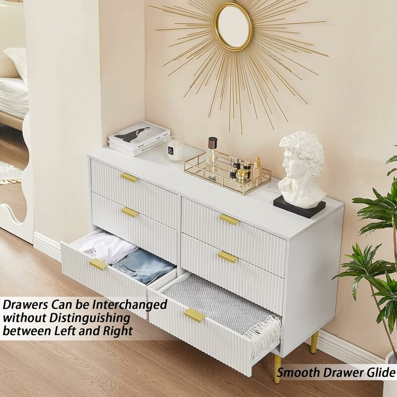 Modern Dresser for Bedroom with Metal Handles, Small Wood Dresser Chest, Wide Storage Closet Dresser for Bedroom, Living Room