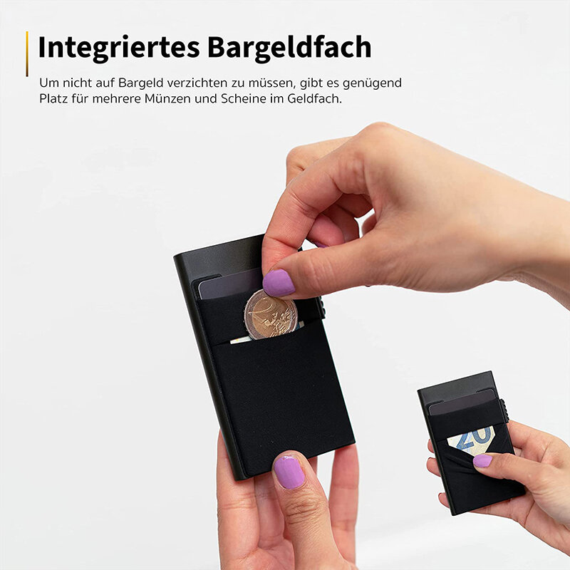 Porta carte di nome personalizzato con portamonete portamonete porta carte di credito portafoglio sottile portafoglio intelligente in alluminio RFID per 5-7 carte