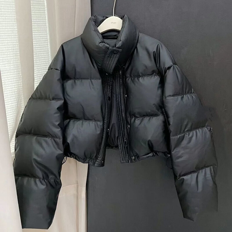 2023 Winter Pu Lederjacke für Frauen Streetwear dicken warmen gepolsterten Mantel weibliche übergroße Reiß verschluss Ernte Oberbekleidung Damen mäntel