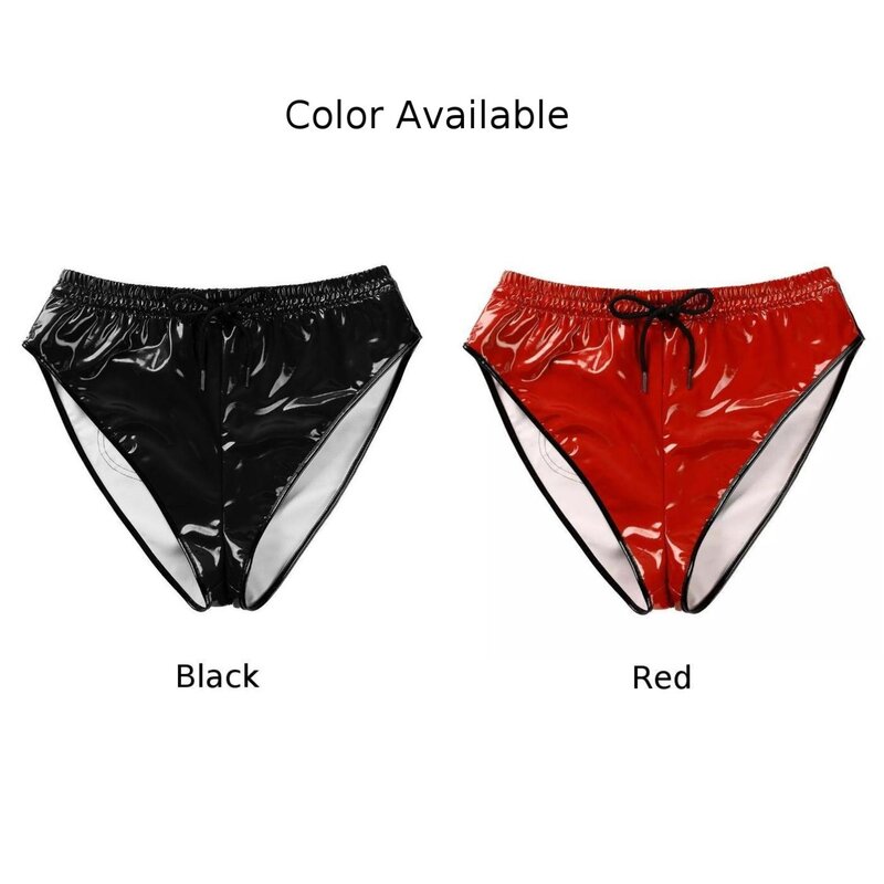 Women Sexy Panties Wet Look Oil Shiny Pu Leather Black Briefs Exotic Thong G-String Lingerie With Pocket Underpants For Female