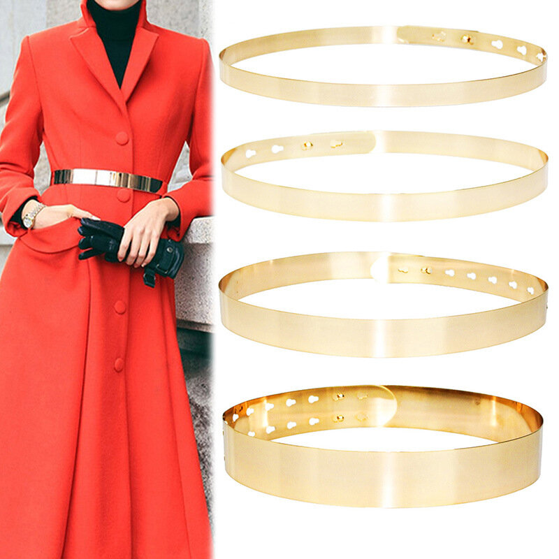 personalized all metal belt for women's decoration, dress and coat, fashionable and versatile iron sheet mirror belt
