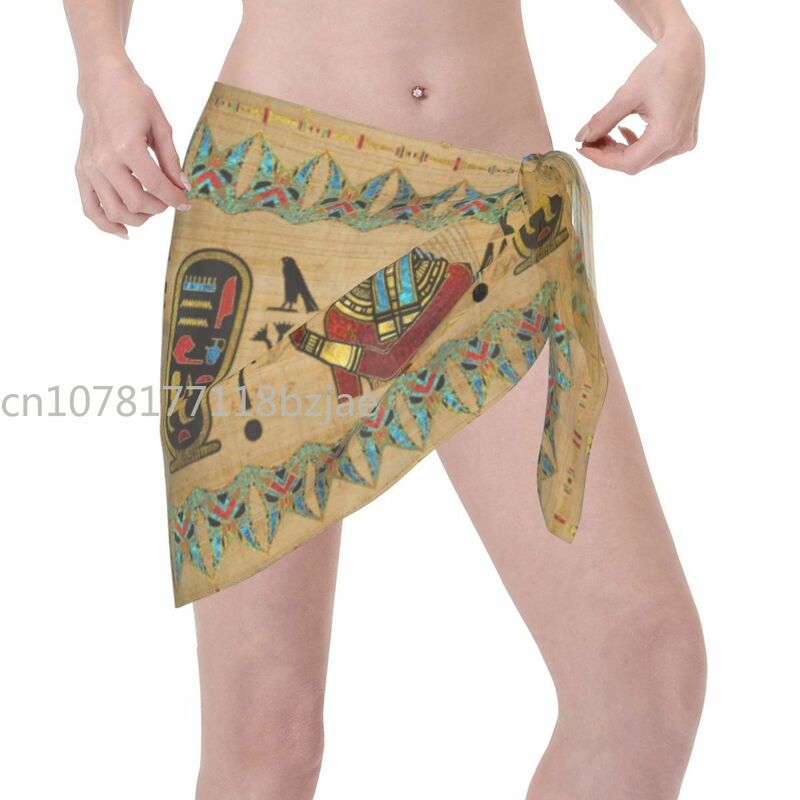Women Chiffon Swimwear Pareo Scarf Egyptian Anubis Wrap Sarong Skirt Ancient Egypt Myth Beach Dress Swimsuits Bikini Cover-Ups