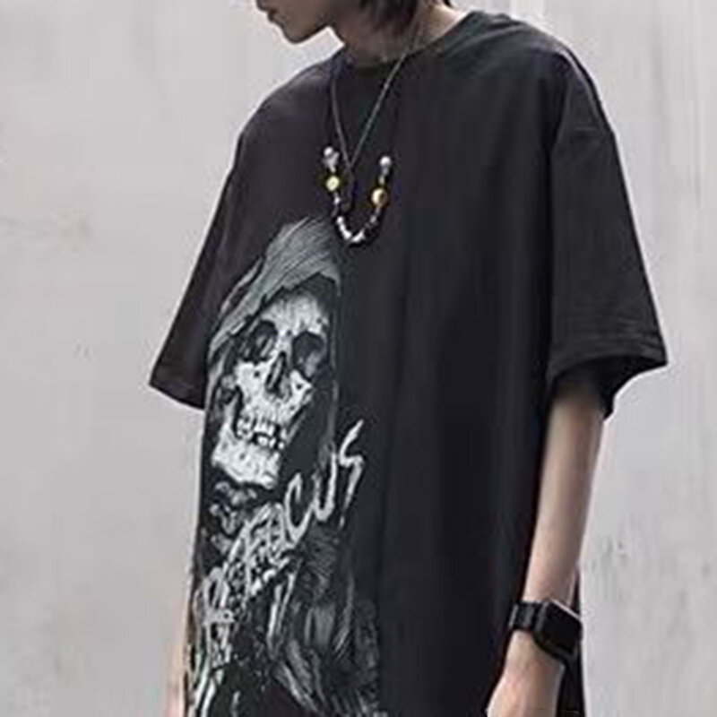 American Street Y2K Horror Wind Reaper Skull Print t-shirt classica estiva da uomo Casual o-collo manica corta moda allentata Top