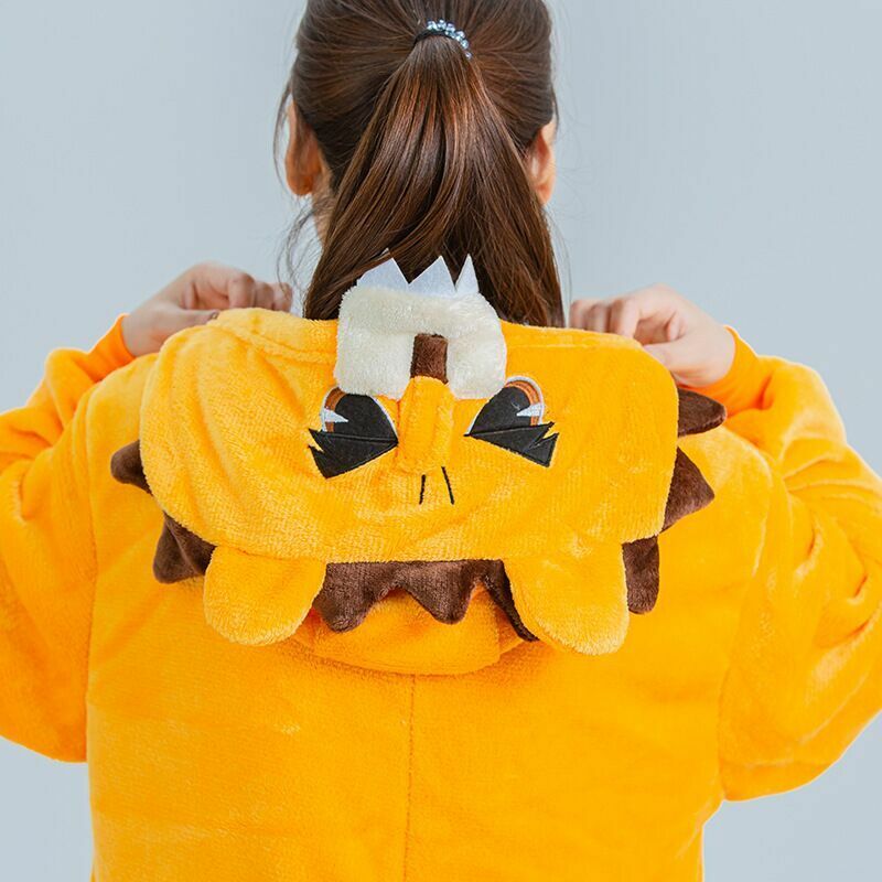 Orange Lion kigurumis jumpsuit Pajamas Cute Animal Costume Individual funny Hooded Flannel Velvet Sleepwear for Adult Women