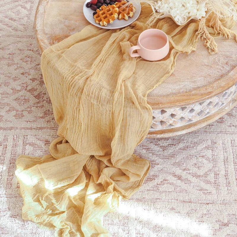 Semi-Sheer Sky Blue Gauze Wedding Table Runner, Cheesecloth Table Setting, Jantar Festa Vintage, Banquetes de Natal, Arches Decor