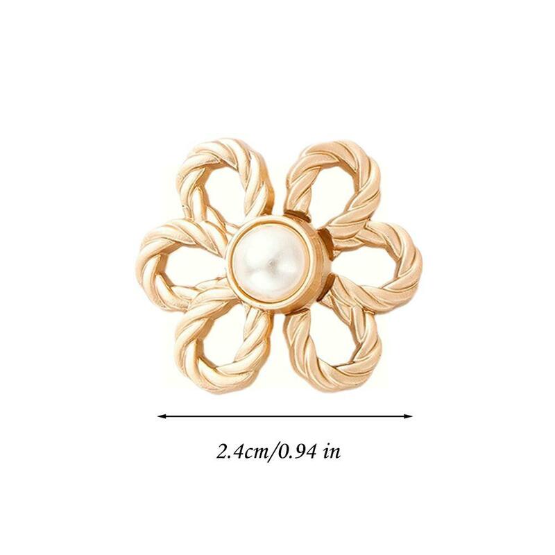 Vintage Pearl Flower Adjustable Jean Snap Fixed Prevent Jewelry Clothing DIY Bridal Wedding Brooch Accessories Expos K9H8