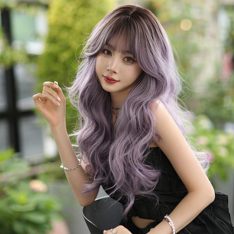 7JHH парики Лолита парик синтетические тело волнистые фиолетовые парики с темными корнями высокая плотность Многослойные волосы парики для женщин для начинающих
