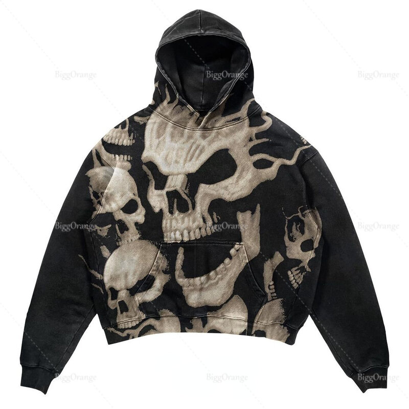 New front and back large skull print punk sweater hoodie personalized skull hoodie