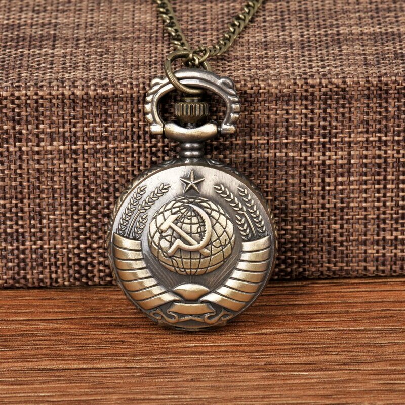 Reloj de bolsillo con insignias de la URSS para hombre y mujer, cadena con colgante de bronce, con martillo de Hoz, emblema de moda, regalo