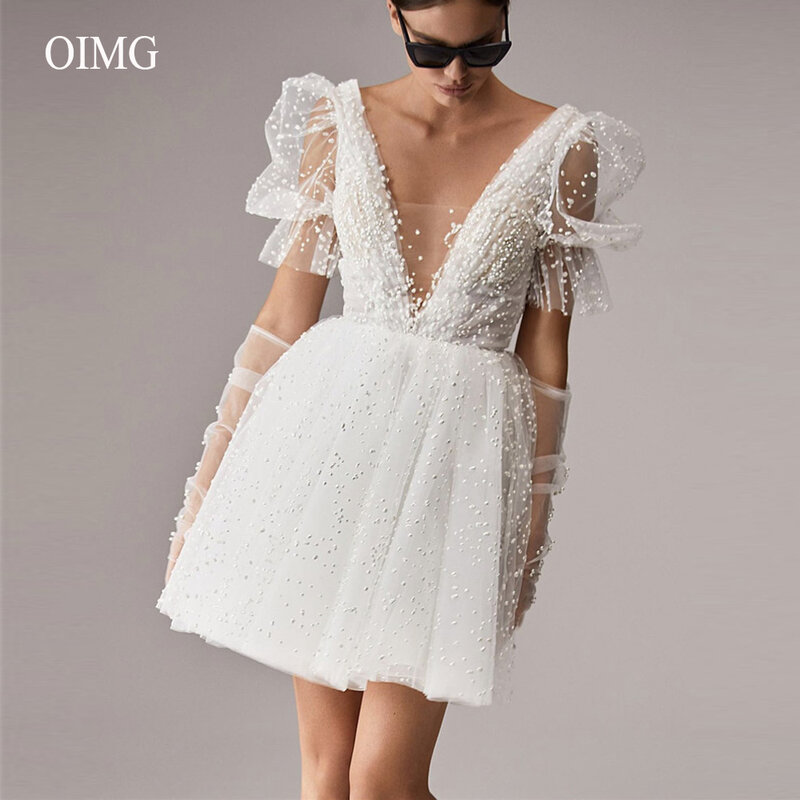 OIMG 2023 Новое поступление, короткие свадебные платья, длинные рукава