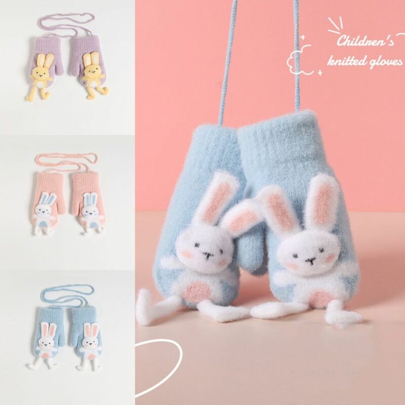 Милые вязаные детские перчатки в виде кролика, модные ветрозащитные теплые перчатки, зимние рукавицы с защитой от холода из мультфильма