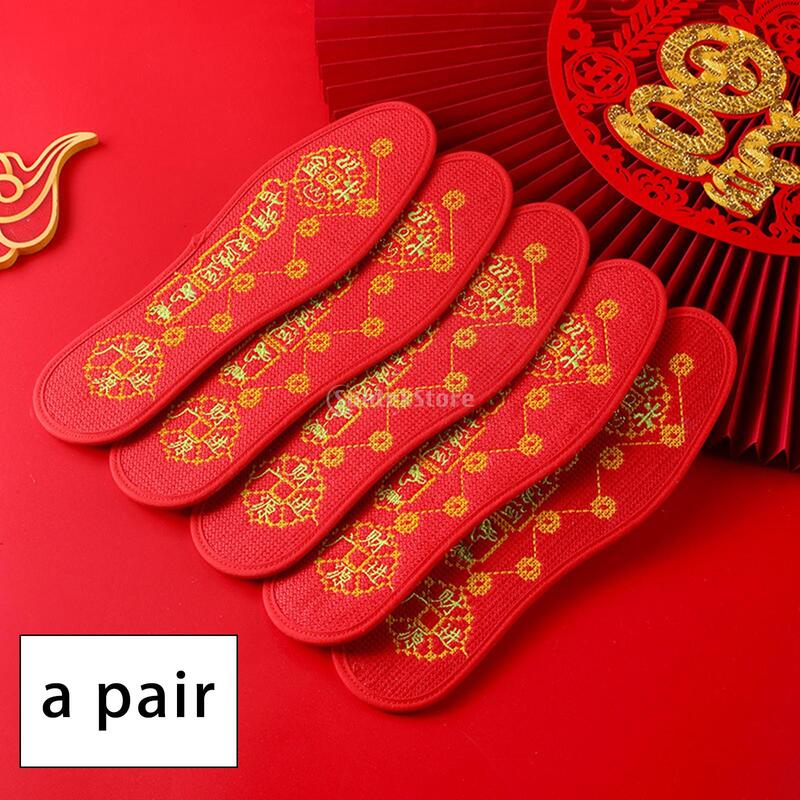 Feng Shui Seven Coins Insoles Replacement Shoe Insoles Shoes Inserts Breathable Good Luck Insoles Red for Unisex Skiing Sneakers