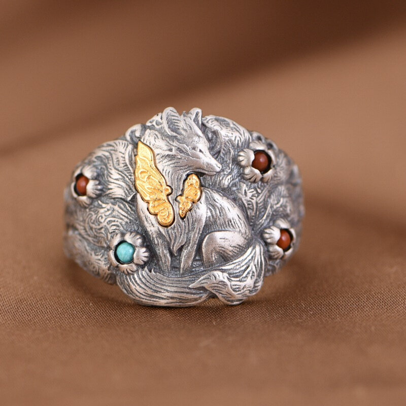 Vintage Spirit Nine Tailed Fox Ring For Men Women Jewelry Personalized  Exaggerated Index Finger Ring Male Hand Accessories