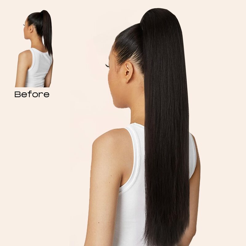 Synthetic 24Inch Claw Clip On Long Straight Ponytail Hair Extension Ponytail Extension Hair For Women Pony Tail Hair Hairpiece