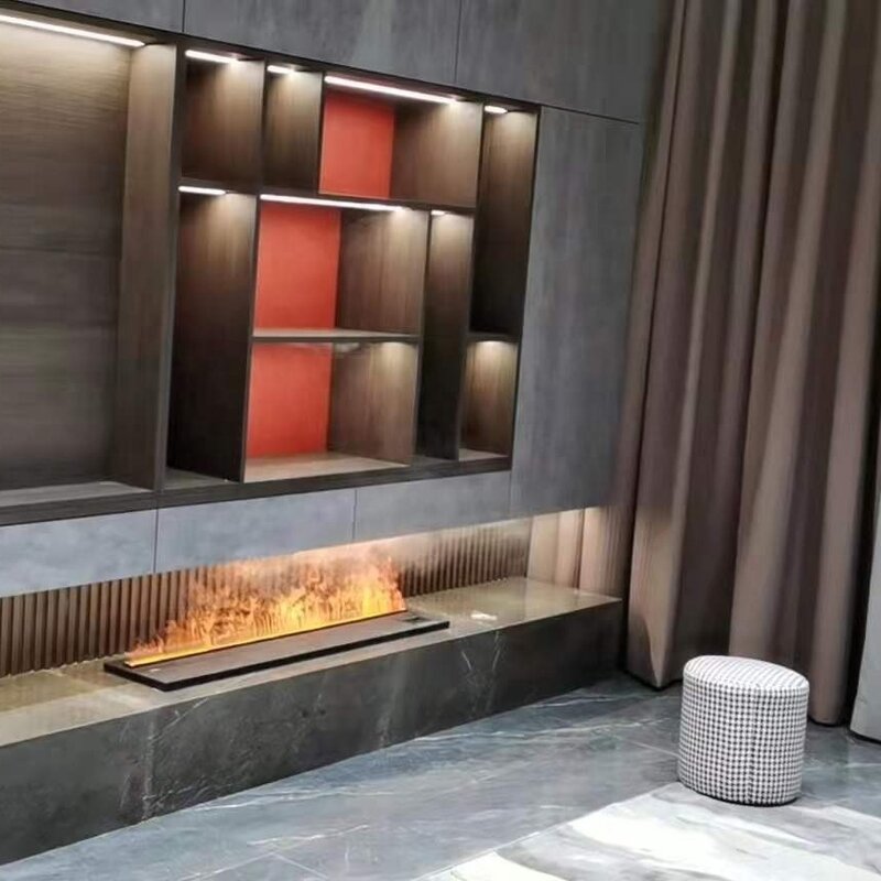 屋内スチール火炎暖炉、装飾デザイン、木材、モダン
