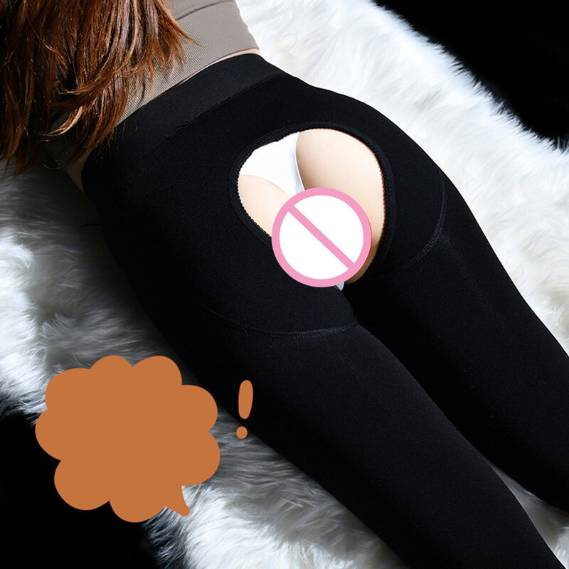 Perneiras sensuais de crotch abertas para mulheres, calças quentes espessadas, térmicas forrado, elásticas, meia-calça confortável, calças justas sem crotchless, lingerie pornô