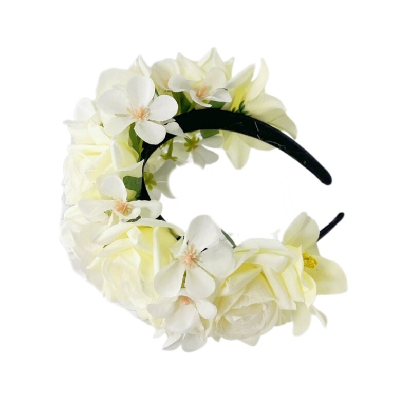 Ethnic Bride Flower Headband for Wedding Model Show Hairband Bohemian Headband