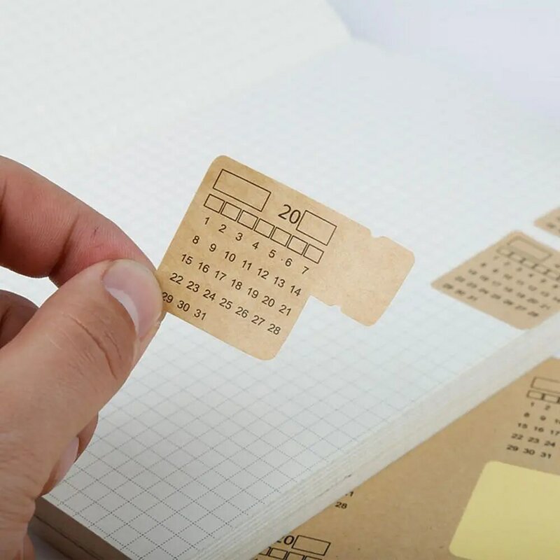 Etiqueta do calendário manuscrito vintage, papel Kraft, caderno, etiqueta do índice, artigos de papelaria Kawaii, calendário 2021