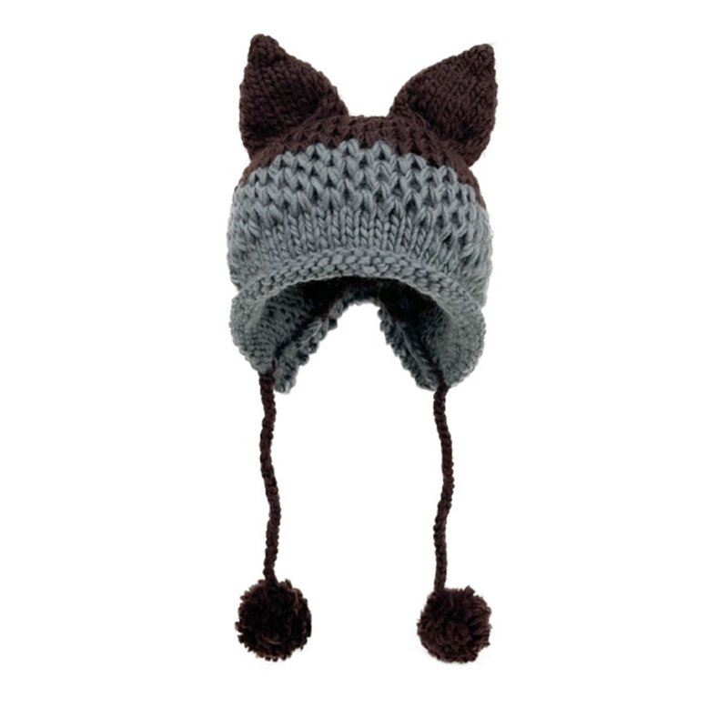 Topi Beanie penutup telinga rajutan telinga lucu Harajuku wanita topi tengkorak hangat musim dingin Dropship