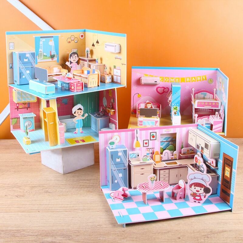 3D 만화 수제 퍼즐 DIY 방 어린이 교육 종이 퍼즐 장난감, 방 건설 유치원 소년 소녀 조립 선물