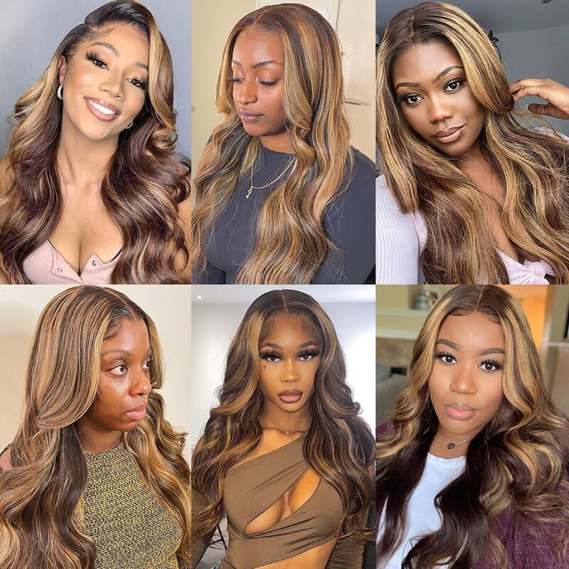 30 34 Inch Body Wave 13x4 Ombre Highlight HD Lace Frontal Wigs 13x6 4/27 Colored Wigs Lace Front Human Hair Wigs Transparent