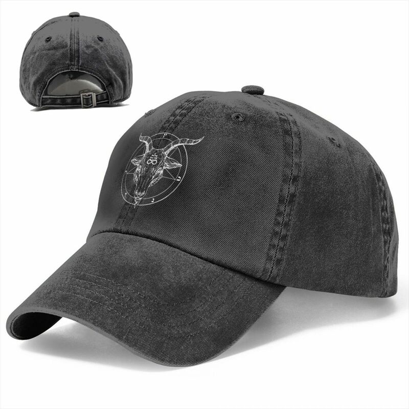 Baphomet Goat Head Pentagram Baseball Caps Vintage Distressed Denim Washed Headwear Men Women Outdoor Running Golf Hats Cap