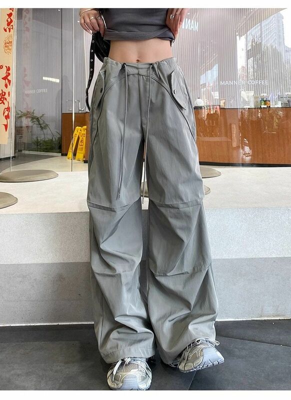 Pantalon de travail fonctionnel pour femme avec grandes poches, pantalon de vadrouille à jambes larges, style américain, High Street At Fit Yuppy Feeling