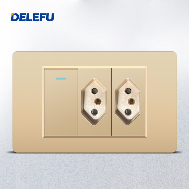 DELEFU-PC-enchufe de interruptor estándar de Brasil, color gris, negro, blanco, dorado, 118x72mm, 10A, 20A