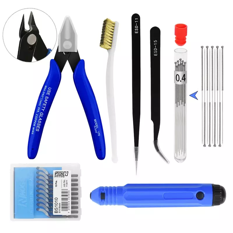 Kit de herramientas de impresora 3D, cuchillo de recorte, raspador, aguja de limpieza, pinzas, alicates, raspador, herramientas básicas de desbarbado, pieza de impresora 3D DIY