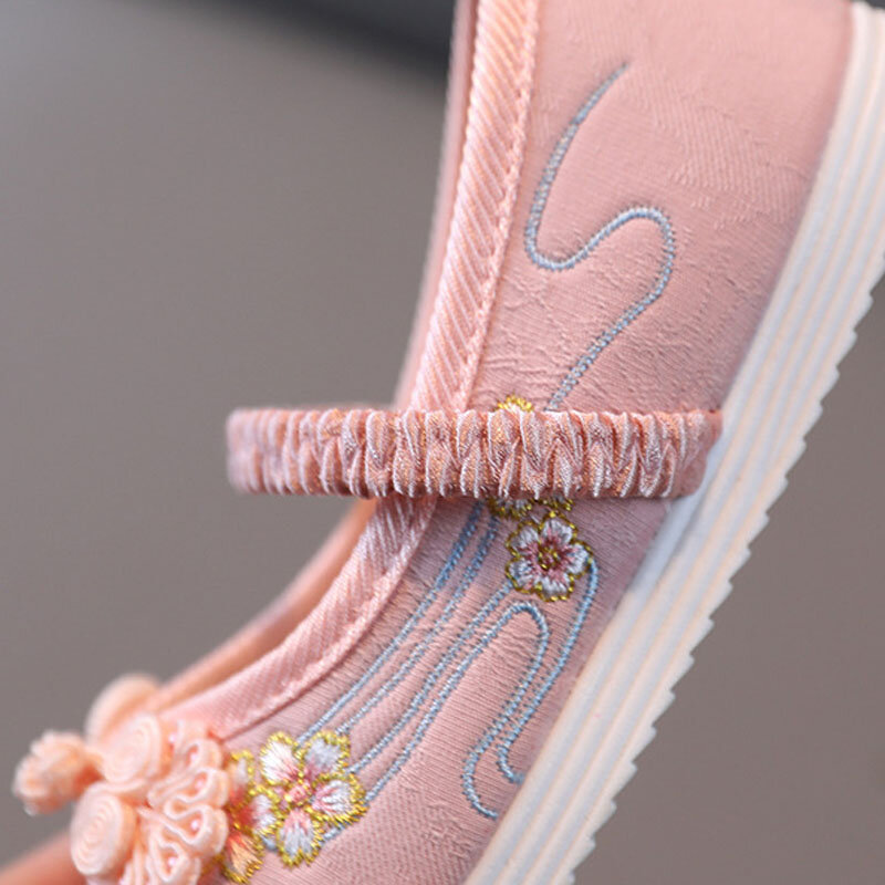 Mocassins de Style chinois pour petites filles, chaussures de princesse plates en tissu brodé pour enfants, CSH1436