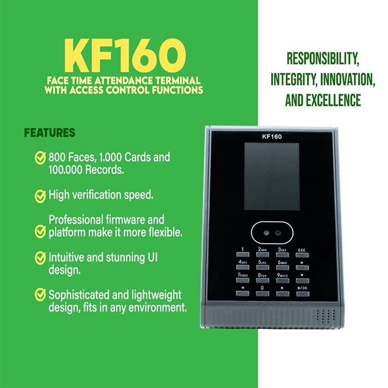 Terminal de asistencia de tiempo facial KF160 con funciones de Control de acceso