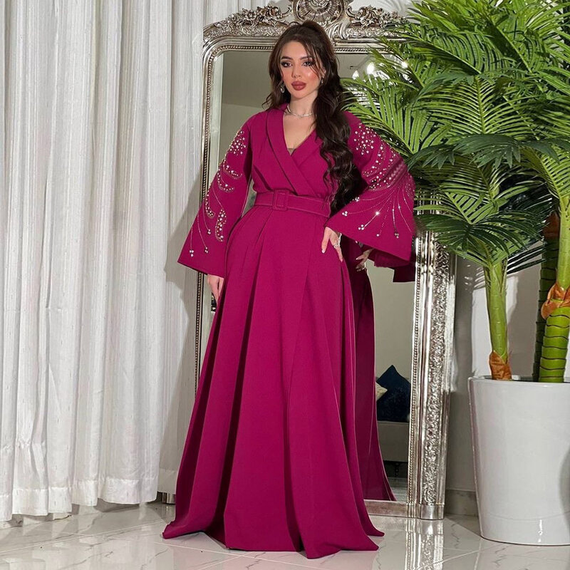 Gaun Dubai Berlian panas Muslim Timur Tengah gaun elegan mode Arab Maroko dengan sabuk