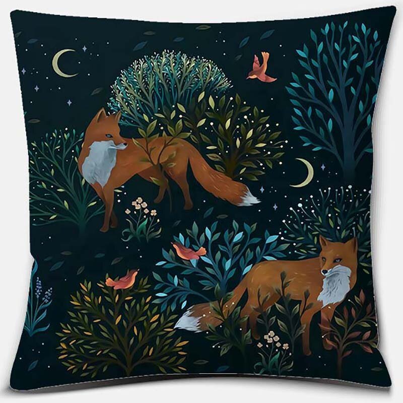 Funda de almohada decorativa con patrón de Luna de animales, funda de almohada cuadrada, decoración para oficina y hogar