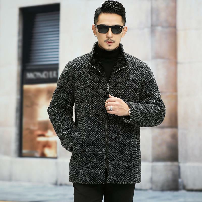 Men's Fleece Coat Jackets Autumn Winter Solid Color Cardigan Casual Tops Real Fur Jackets Hoodies Tracksuit Outwear Male Z115