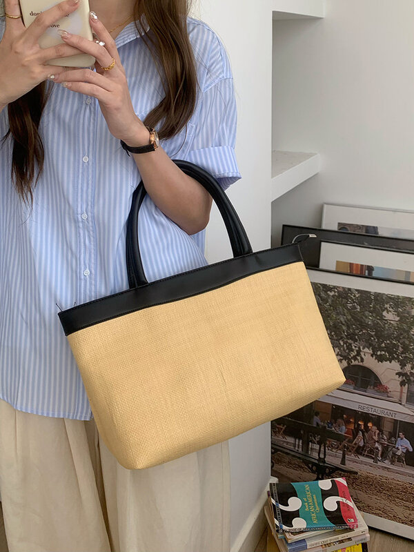 Cgcbag lage Kapazität Stroh Handtaschen für Frauen lässig Strand Einkaufstasche einfache Pendler Designer Luxus weibliche Umhängetasche