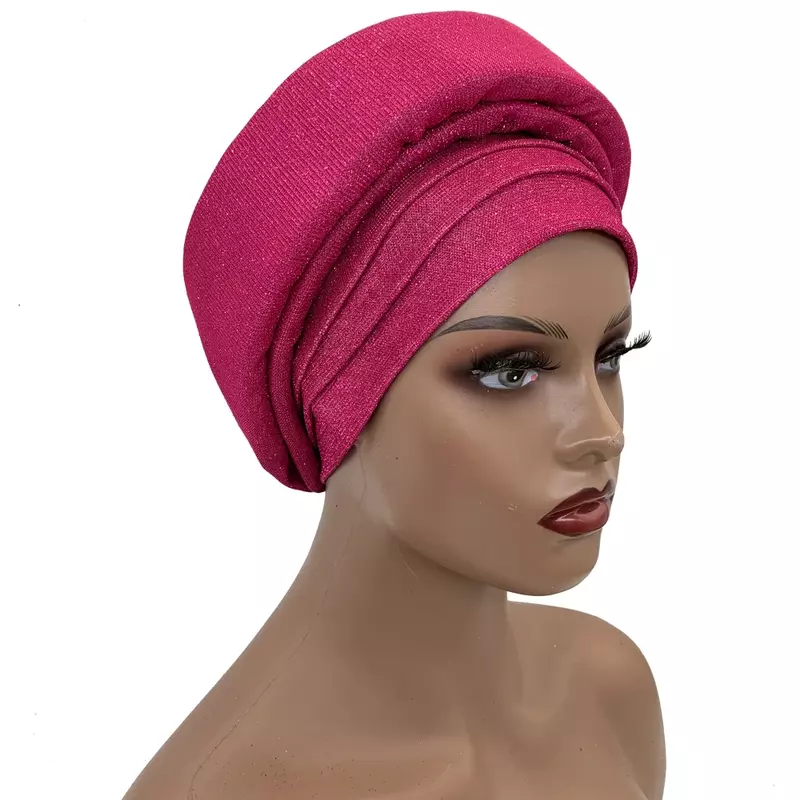 Elegancka afrykańska opaska na głowę Auto Gele kobieta z nigerią nakrycie głowy na przyjęcie Turbante 2023 błyszczą plisowaną czapka Turban damską